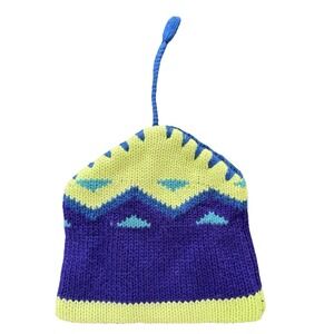 Vintage Obermeyer Sport Ski Hat Ladies Tassel Steady Neon Green Blue Wool 80's